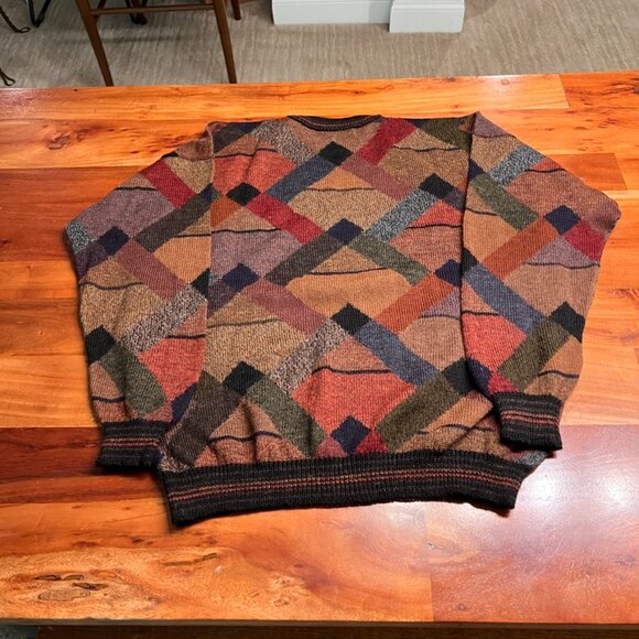 Retro Geometric Pattern 100% Alpaca Wool Large Jumper Sweater by James Meade - Picture 2 of 12